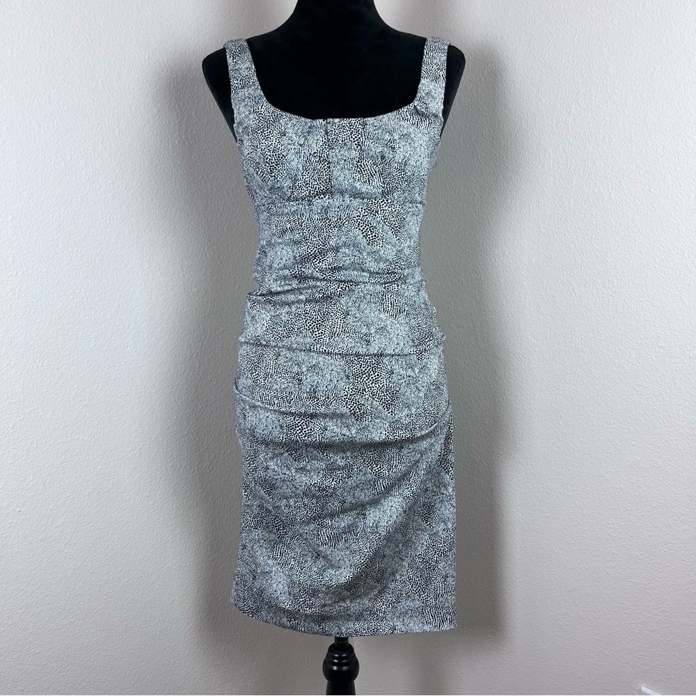 Nicole Miller Dress Womens Two Ruched Bodycon Stretch Party Cocktail White Black